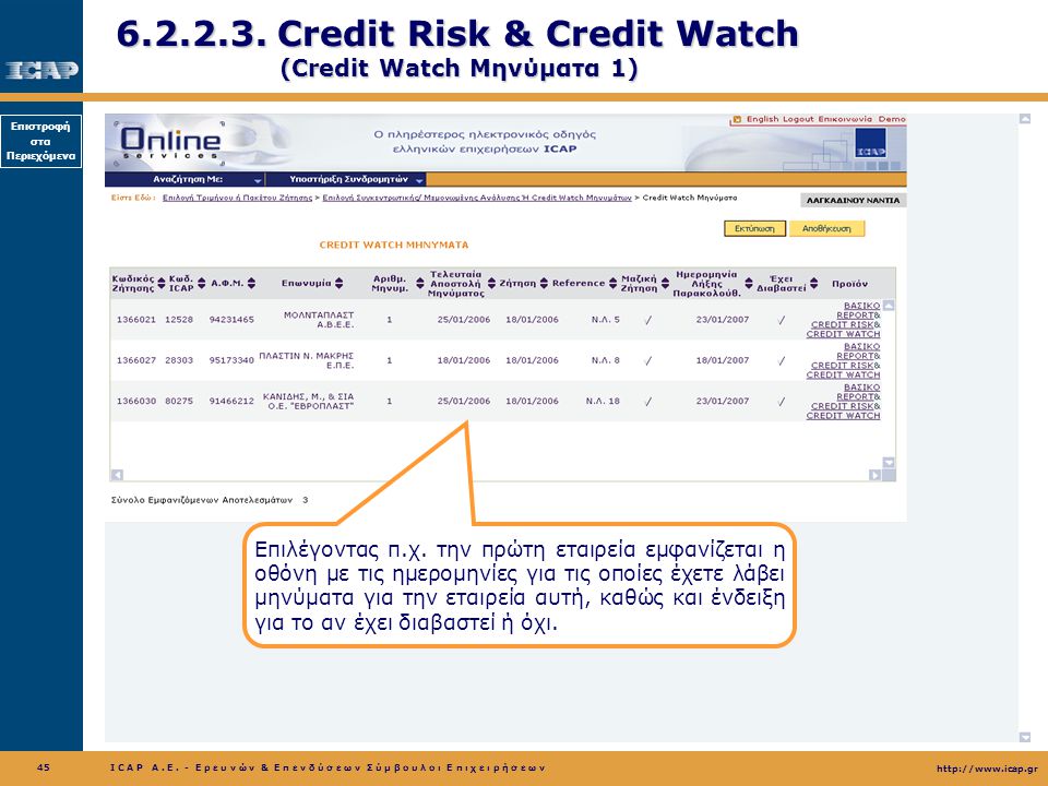 Credit Risk & Credit Watch (Credit Watch Μηνύματα 1)