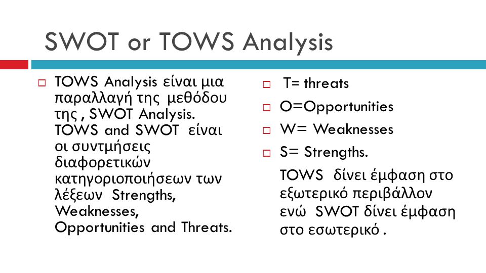 SWOT or TOWS Analysis