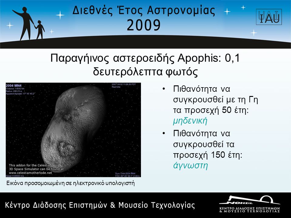 Παραγήινος αστεροειδής Apophis: 0,1 δευτερόλεπτα φωτός
