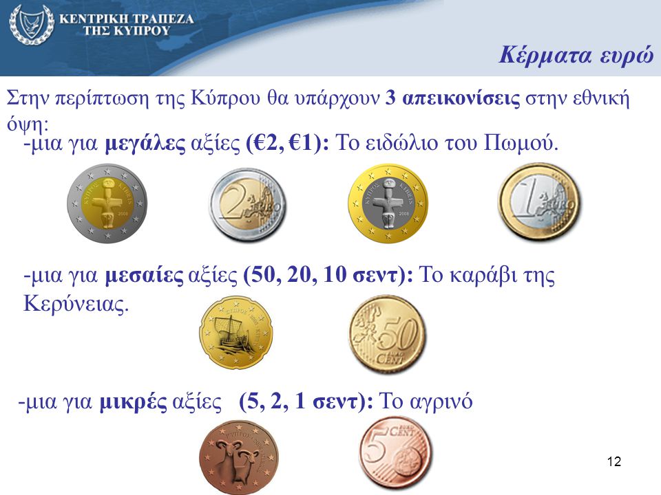 Κέρματα ευρώ -μια για μεγάλες αξίες (€2, €1): Το ειδώλιο του Πωμού.