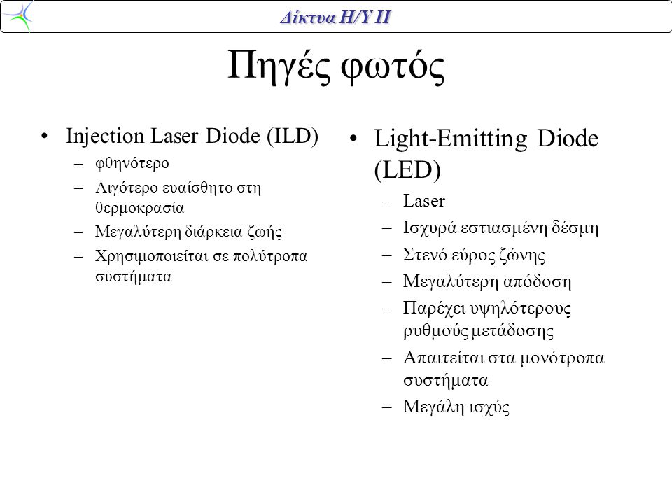 Πηγές φωτός Light-Emitting Diode (LED) Injection Laser Diode (ILD)