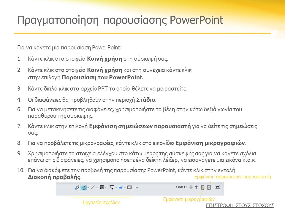 Πραγματοποίηση παρουσίασης PowerPoint