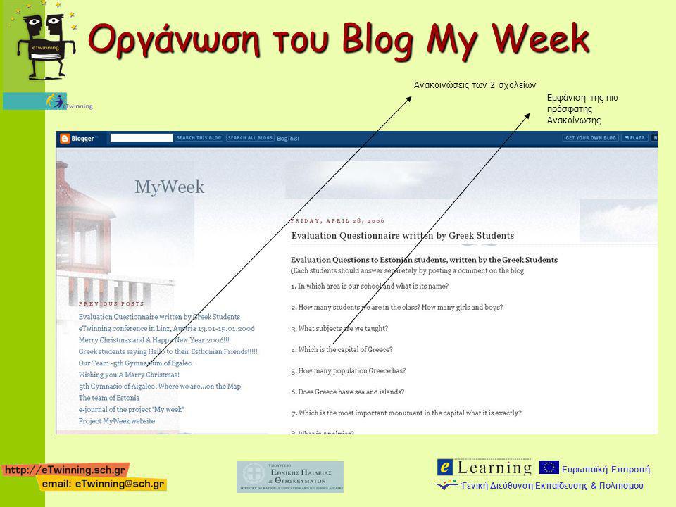 Οργάνωση του Blog My Week