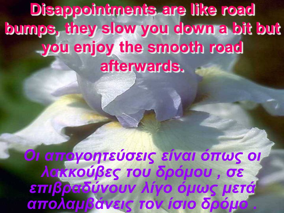 Disappointments are like road bumps, they slow you down a bit but you enjoy the smooth road afterwards.