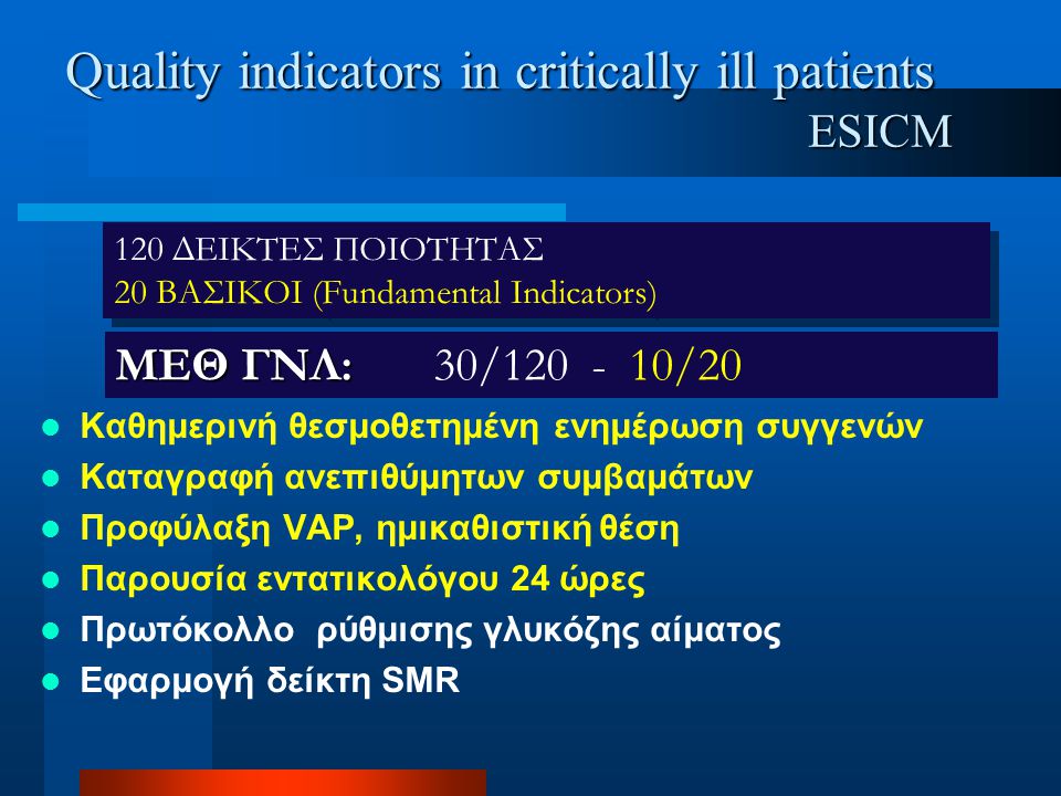 Quality indicators in critically ill patients ESICM