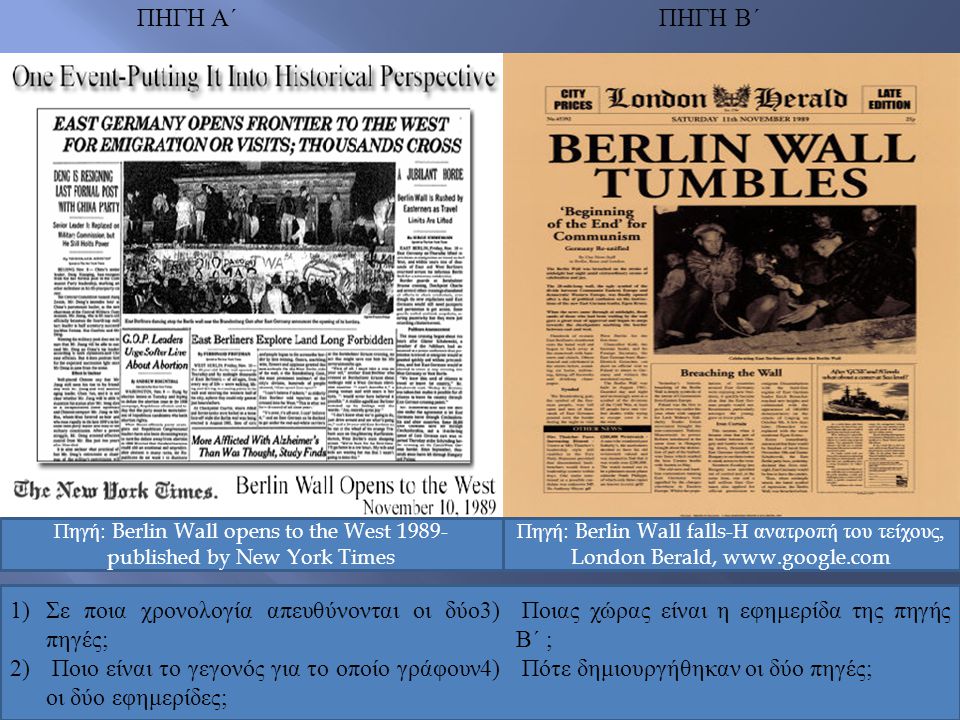 Πηγή: Berlin Wall opens to the West 1989-published by New York Times
