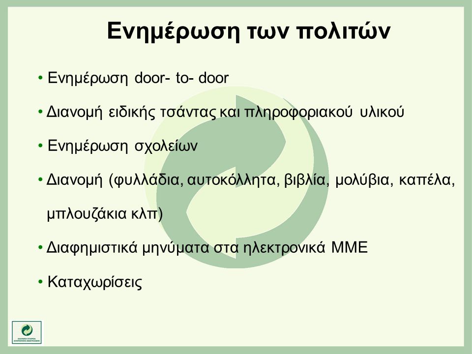 Ενημέρωση των πολιτών Ενημέρωση door- to- door