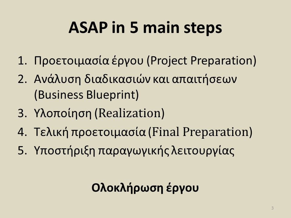 ASAP in 5 main steps Προετοιμασία έργου (Project Preparation)