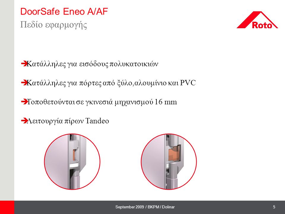 DoorSafe Eneo A/AF Πεδίο εφαρμογής