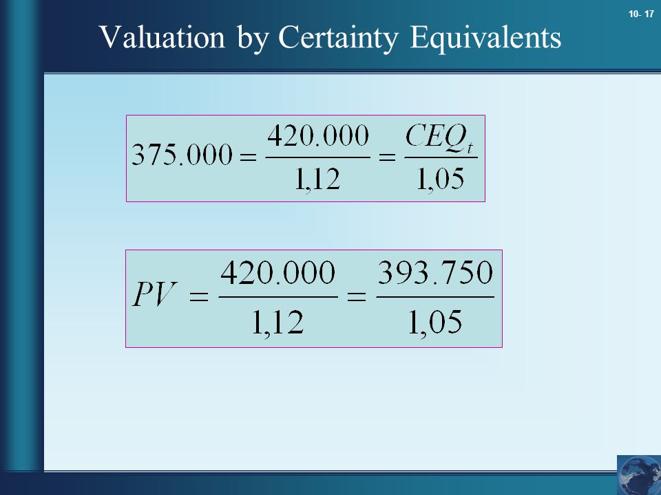 Valuation by Certainty Equivalents