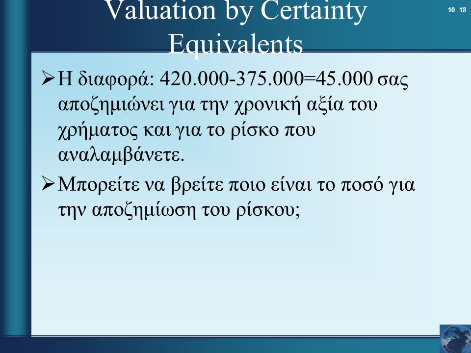 Valuation by Certainty Equivalents