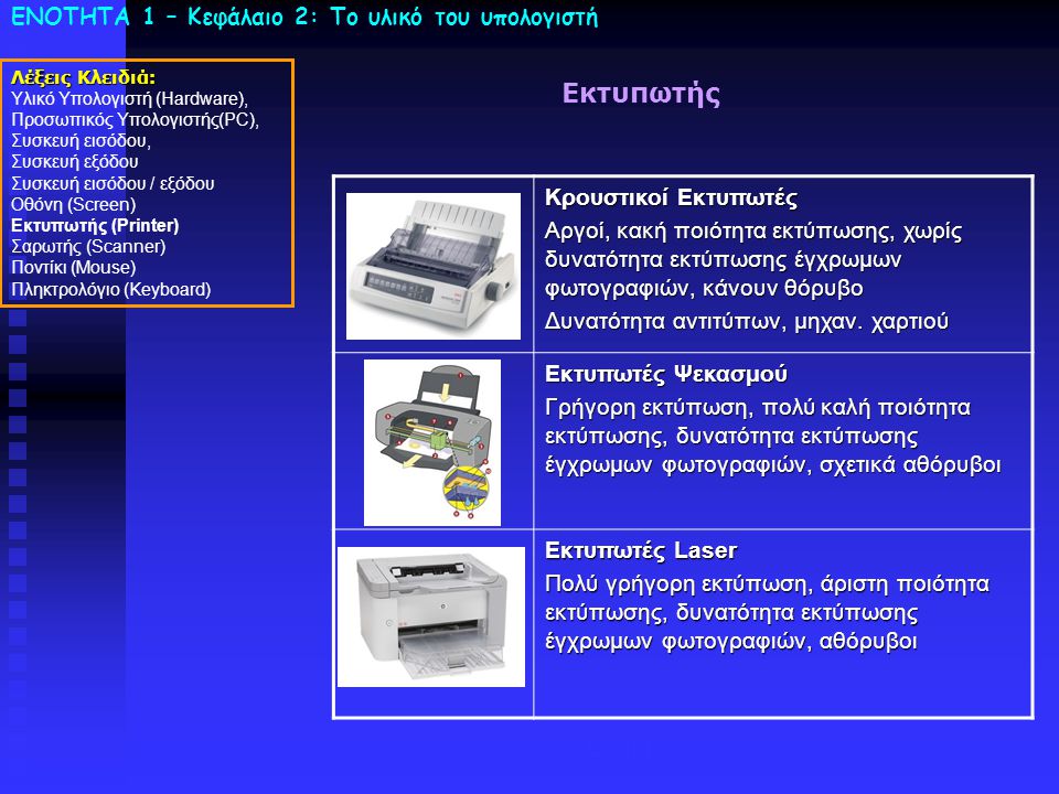 Εκτυπωτής Laser ΕΝΟΤΗΤΑ 1 – Κεφάλαιο 2: To υλικό του υπολογιστή