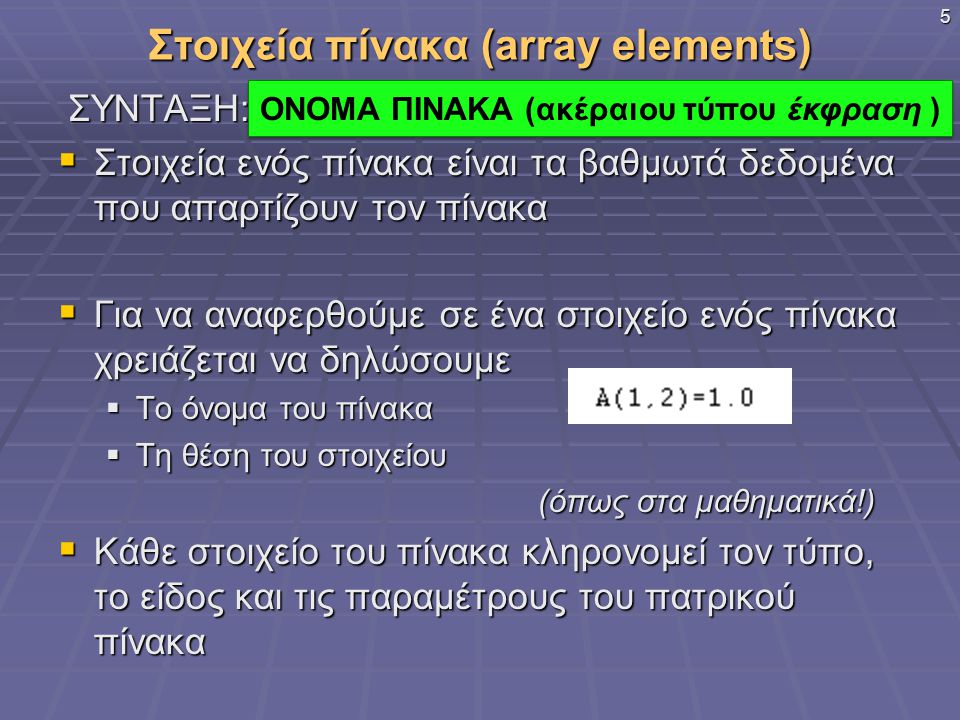 Στοιχεία πίνακα (array elements)