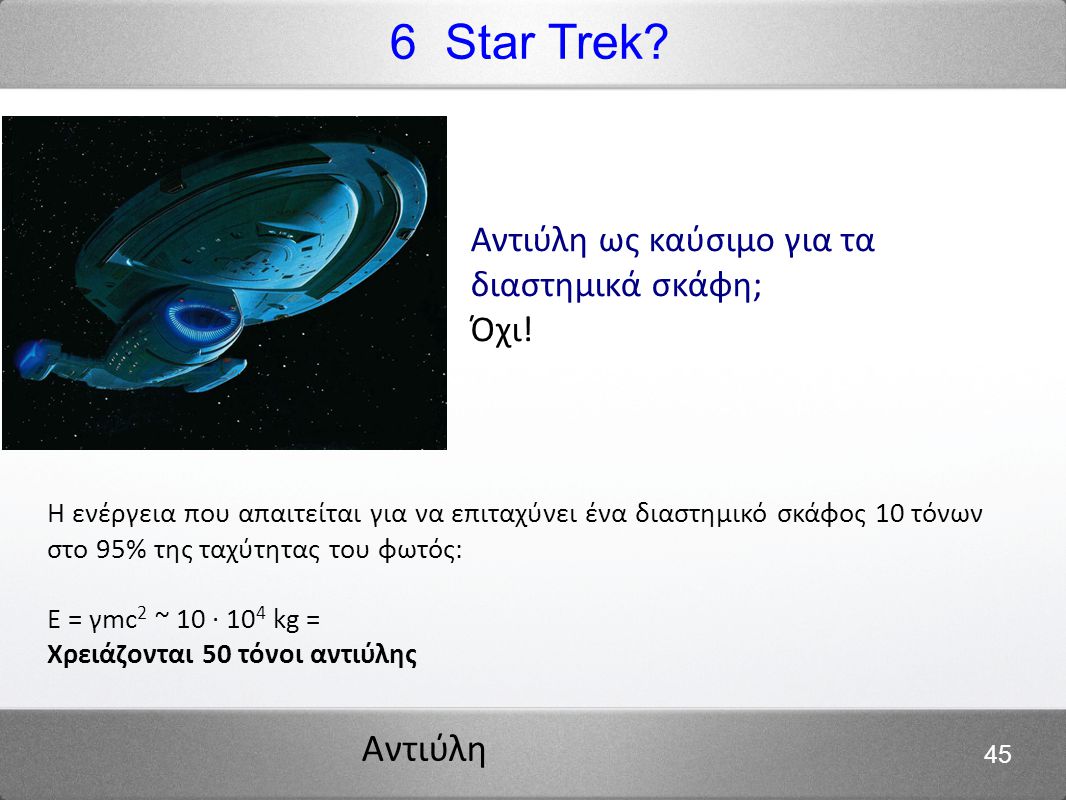 6 Star Trek Αντιύλη ως καύσιμο για τα διαστημικά σκάφη; Όχι!
