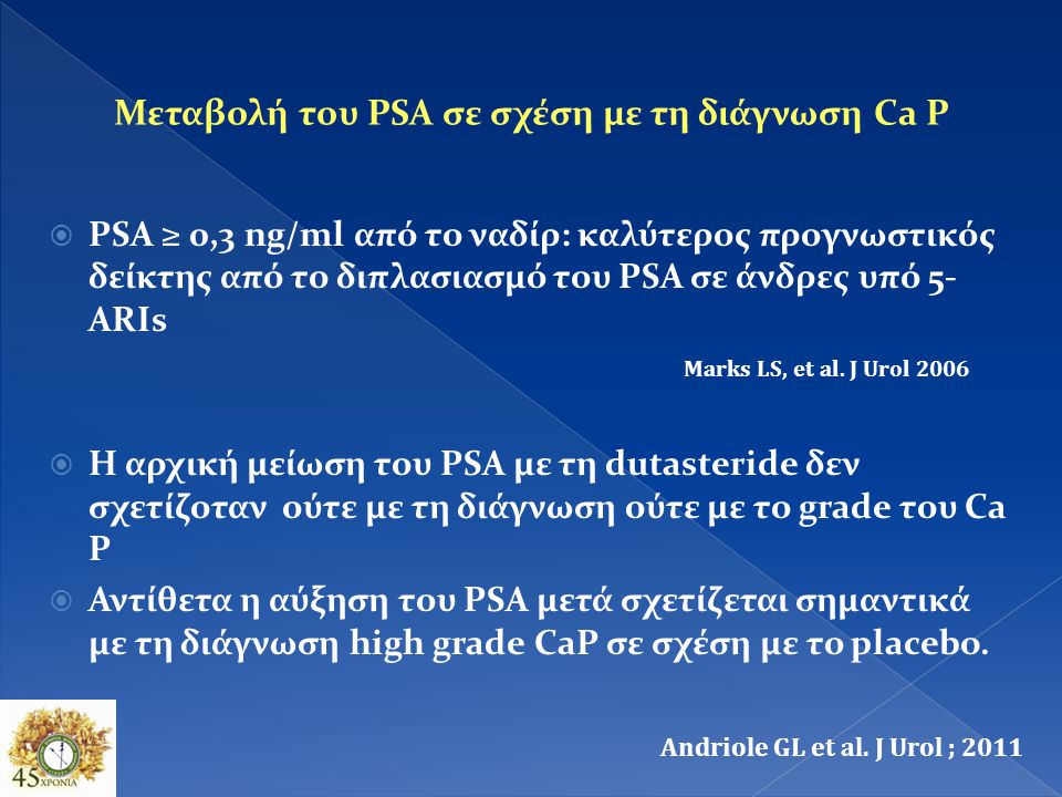Μεταβολή του PSA σε σχέση με τη διάγνωση Ca P