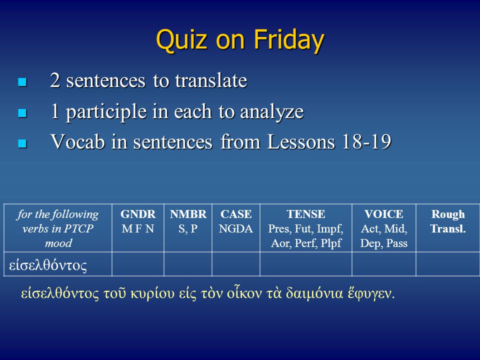 Quiz on Friday 2 sentences to translate
