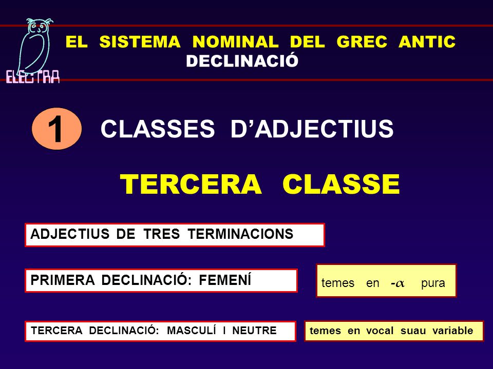 1 TERCERA CLASSE CLASSES D’ADJECTIUS EL SISTEMA NOMINAL DEL GREC ANTIC