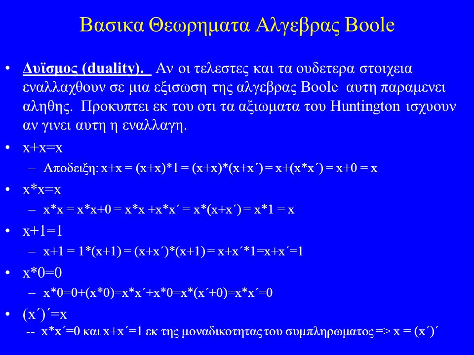 Βασικα Θεωρηματα Αλγεβρας Boole