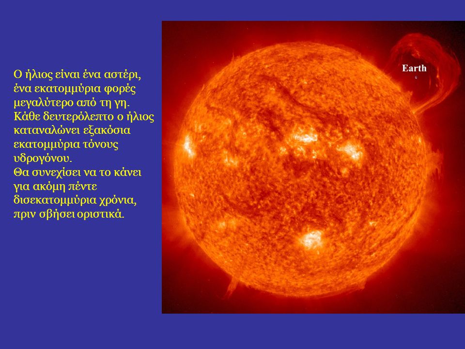 Ο ήλιος είναι ένα αστέρι, ένα εκατομμύρια φορές μεγαλύτερο από τη γη.