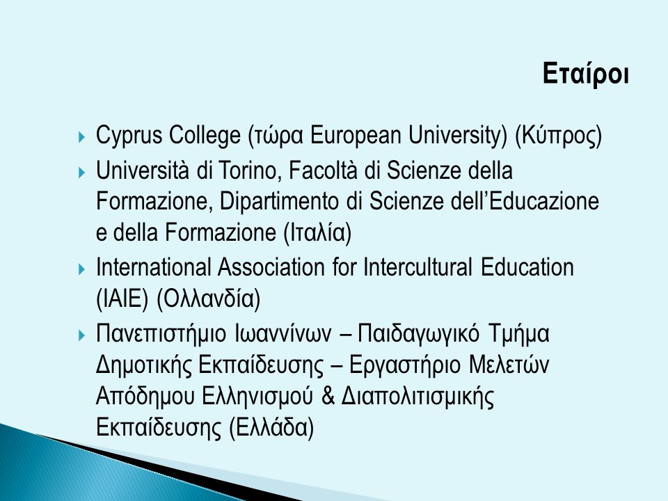 Εταίροι Cyprus College (τώρα European University) (Κύπρος)