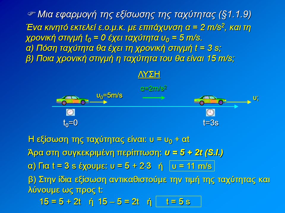 Μια εφαρμογή της εξίσωσης της ταχύτητας (§1.1.9)