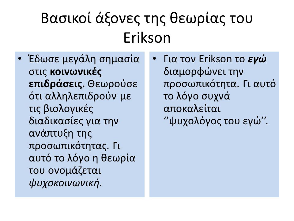 Βασικοί άξονες της θεωρίας του Erikson