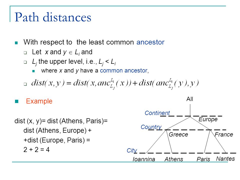 Path distances Example With respect to the least common ancestor