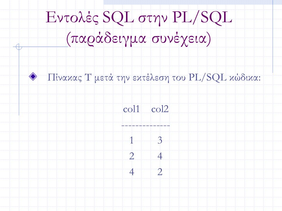 Εντολές SQL στην PL/SQL (παράδειγμα συνέχεια)