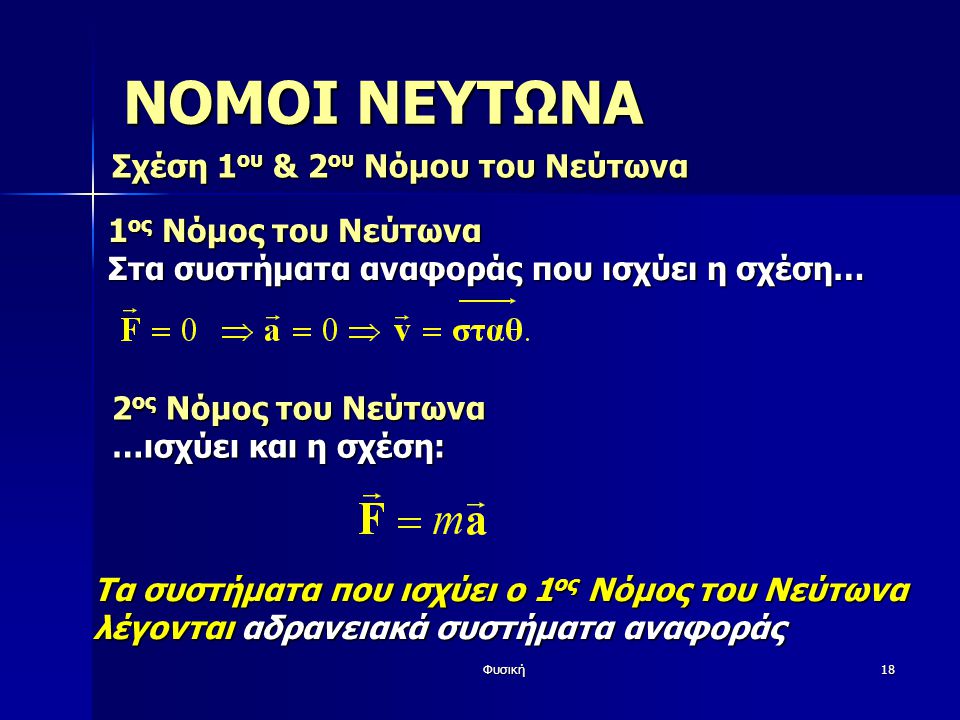 ΝΟΜΟΙ ΝΕΥΤΩΝΑ Σχέση 1ου & 2ου Νόμου του Νεύτωνα 1ος Νόμος του Νεύτωνα