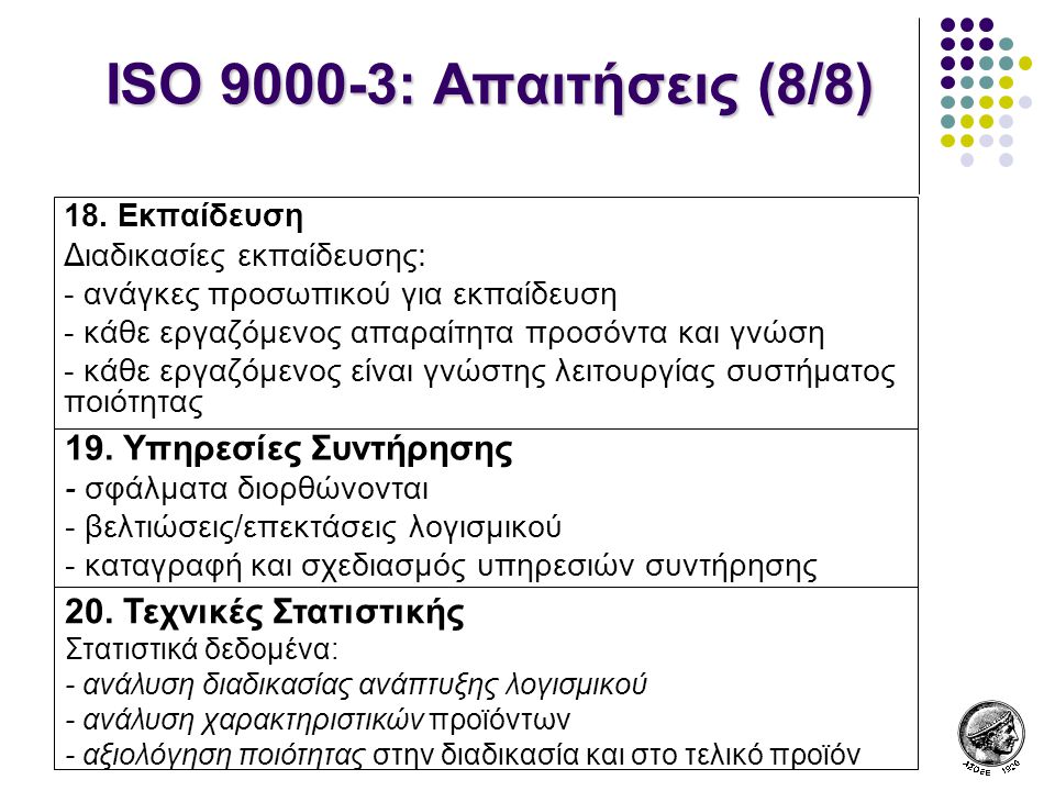 ISO : Απαιτήσεις (8/8) 19. Υπηρεσίες Συντήρησης