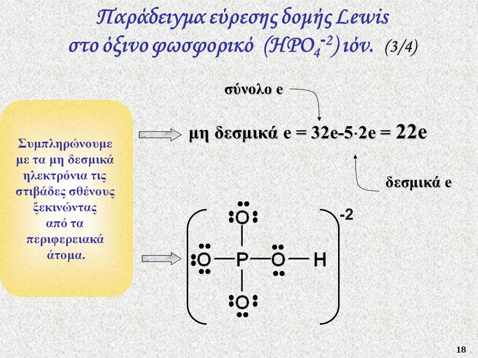 Παράδειγμα εύρεσης δομής Lewis στο όξινο φωσφορικό (HΡO4-2) ιόν. (3/4)