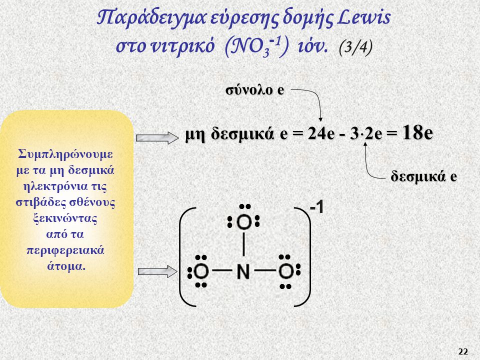 Παράδειγμα εύρεσης δομής Lewis στο νιτρικό (ΝO3-1) ιόν. (3/4)