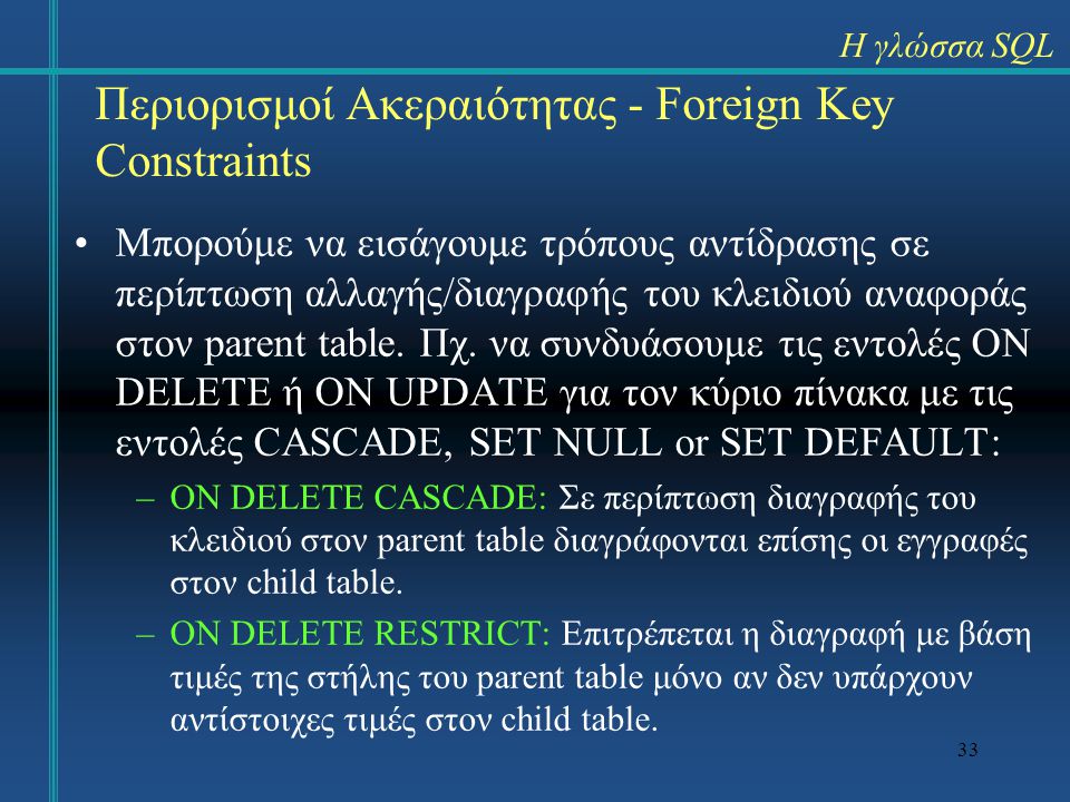 Περιορισμοί Ακεραιότητας - Foreign Key Constraints