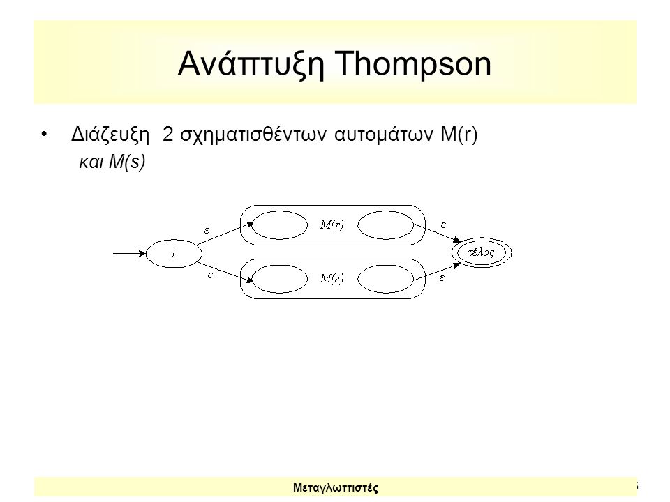 Ανάπτυξη Thompson Διάζευξη 2 σχηματισθέντων αυτομάτων M(r) και Μ(s)