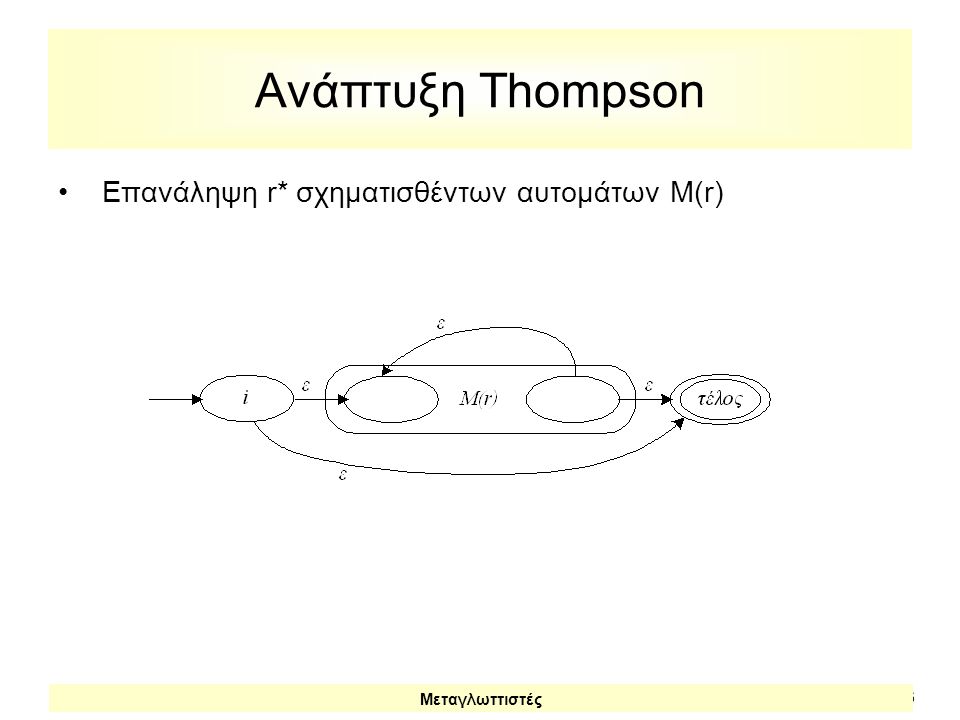 Ανάπτυξη Thompson Επανάληψη r* σχηματισθέντων αυτομάτων M(r)