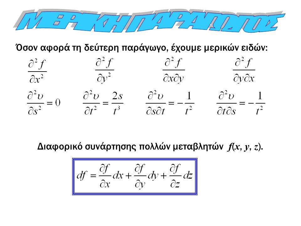Διαφορικό συνάρτησης πολλών μεταβλητών f(x, y, z).