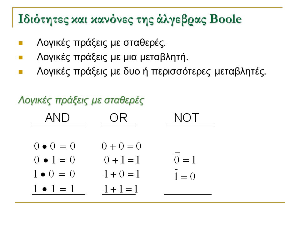 Ιδιότητες και κανόνες της άλγεβρας Boole