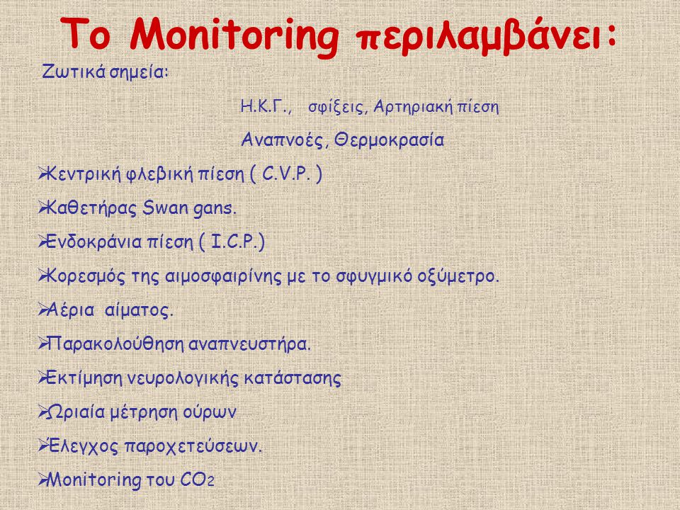 Το Monitoring περιλαμβάνει: