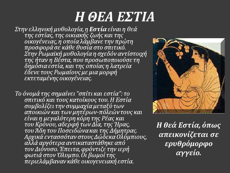 Η θεά Εστία, όπως απεικονίζεται σε ερυθρόμορφο αγγείο.