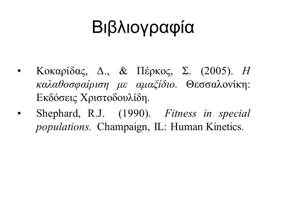 Βιβλιογραφία Κοκαρίδας, Δ., & Πέρκος, Σ. (2005). Η καλαθοσφαίριση με αμαξίδιο. Θεσσαλονίκη: Εκδόσεις Χριστοδουλίδη.