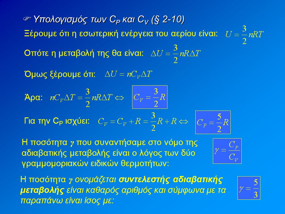  Υπολογισμός των CP και CV (§ 2-10)