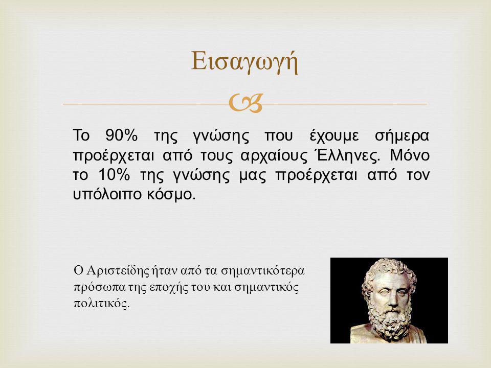 Εισαγωγή Το 90% της γνώσης που έχουμε σήμερα προέρχεται από τους αρχαίους Έλληνες. Μόνο το 10% της γνώσης μας προέρχεται από τον υπόλοιπο κόσμο.