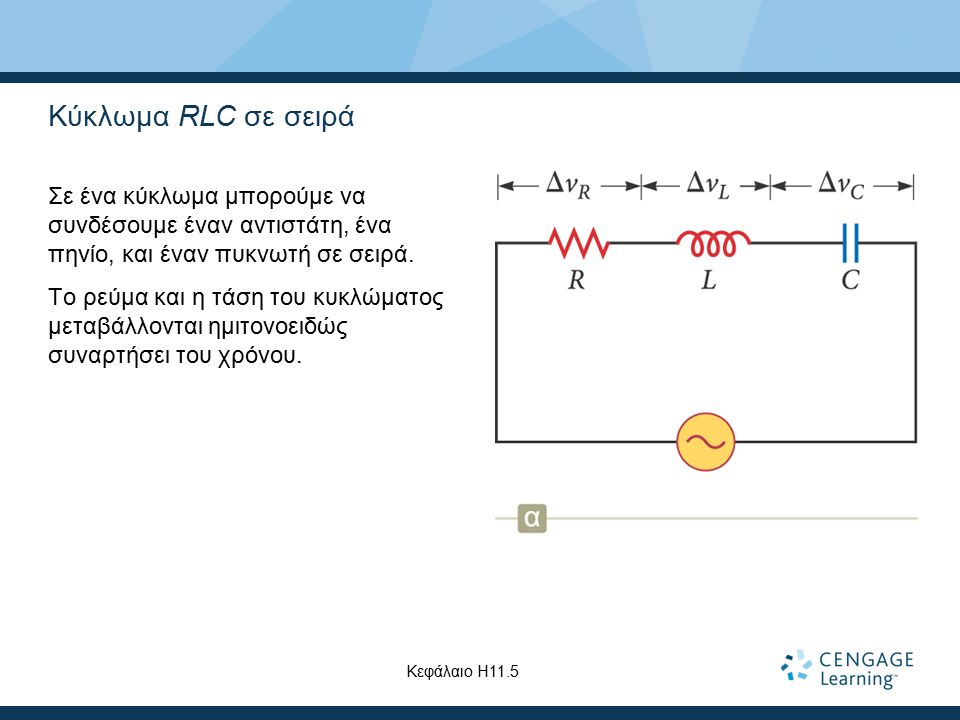 Κύκλωμα RLC σε σειρά Σε ένα κύκλωμα μπορούμε να συνδέσουμε έναν αντιστάτη, ένα πηνίο, και έναν πυκνωτή σε σειρά.