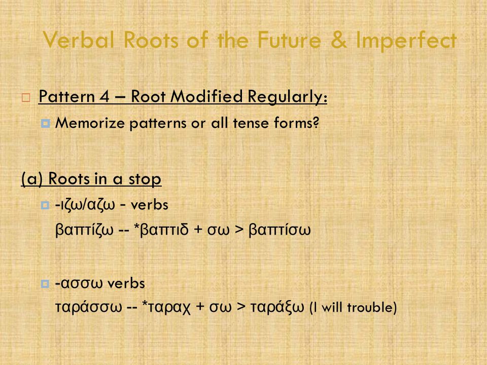 Verbal Roots of the Future & Imperfect