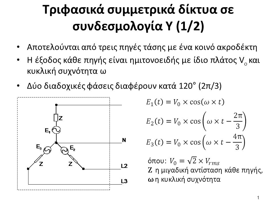 Τριφασικά συμμετρικά δίκτυα σε συνδεσμολογία Υ (2/2)