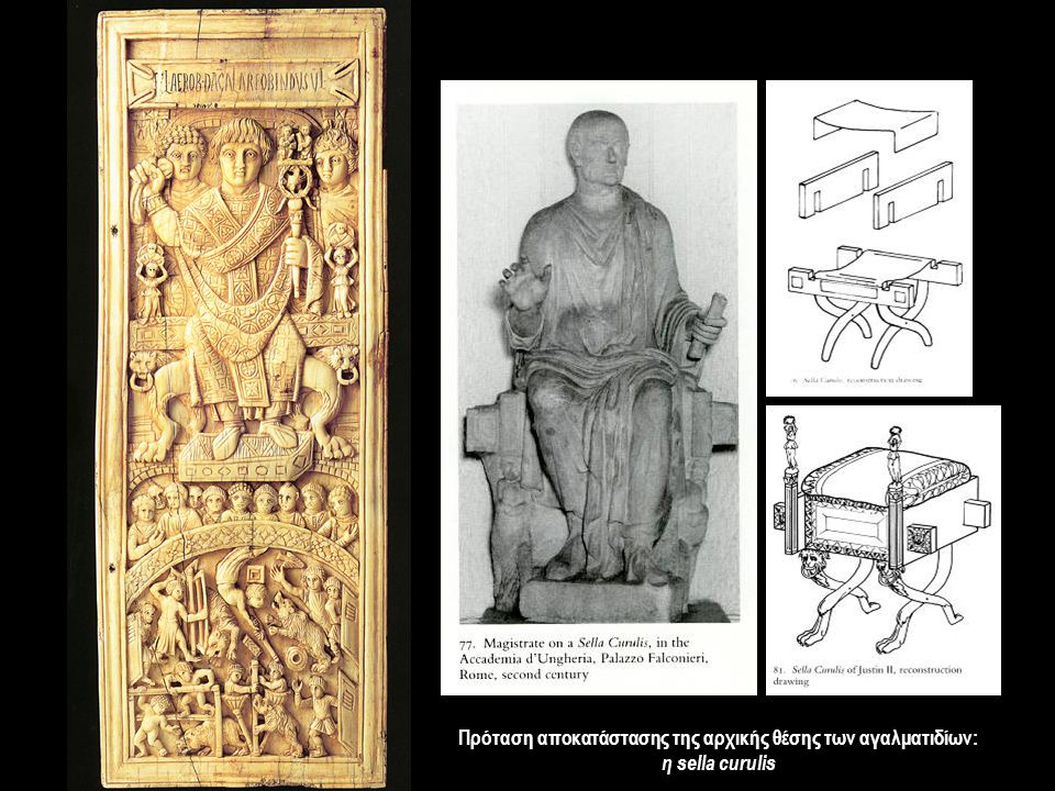 Πρόταση αποκατάστασης της αρχικής θέσης των αγαλματιδίων: η sella curulis