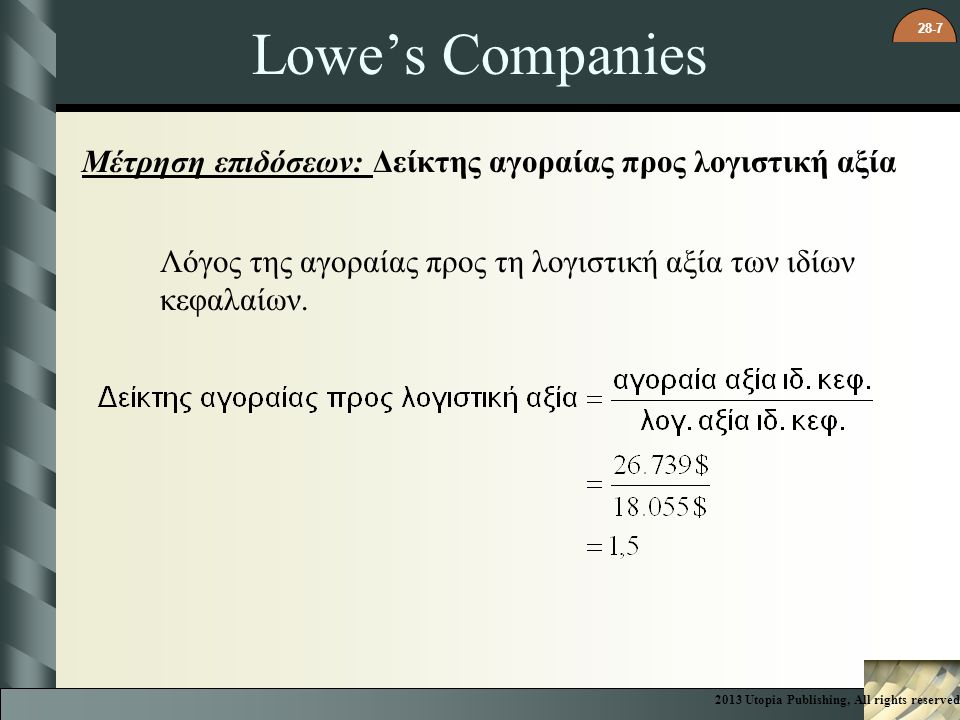 Lowe’s Companies Μέτρηση επιδόσεων: Δείκτης αγοραίας προς λογιστική αξία. Λόγος της αγοραίας προς τη λογιστική αξία των ιδίων κεφαλαίων.