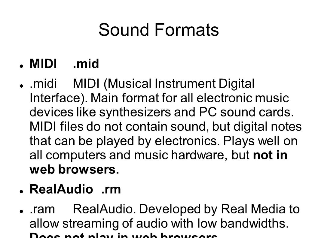 Sound Formats MIDI .mid.
